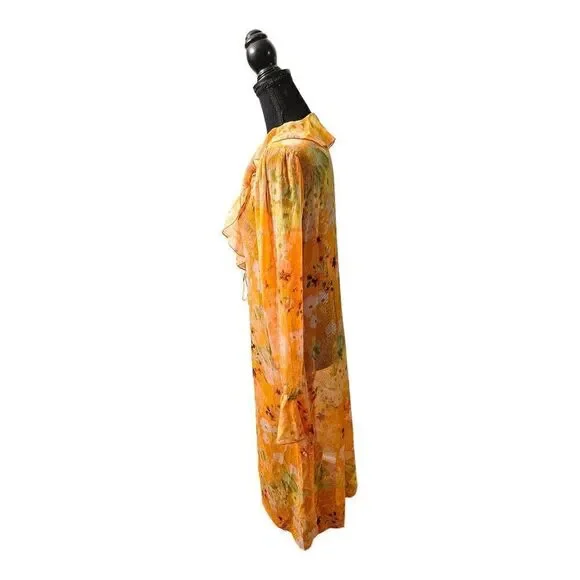 Wild Fable Ladies Orange Floral Print Sheer Long Sleeves Cover-Up Size Multiple - Picture 2 of 10